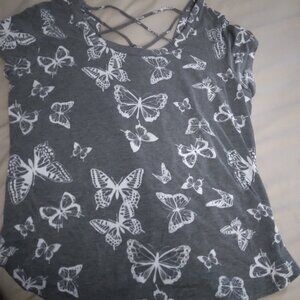 Grey criss cross detailed butterfly designed shirt